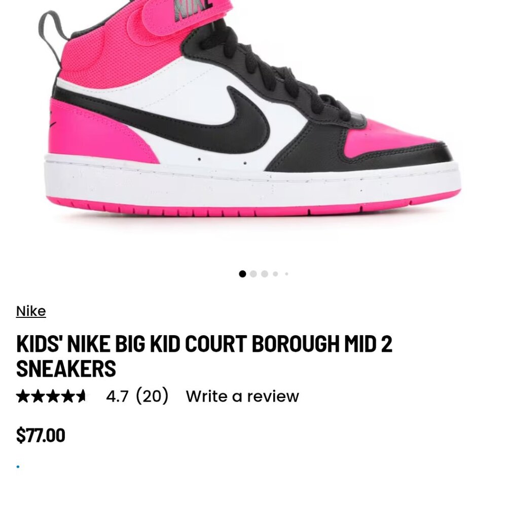 Nike Big Kids mid Shoes size: 6.5 Youth New in box. Black, white, & Fushia
